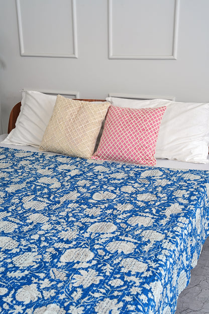 Hand Crafted Cotton Kantha Quilt - Blue