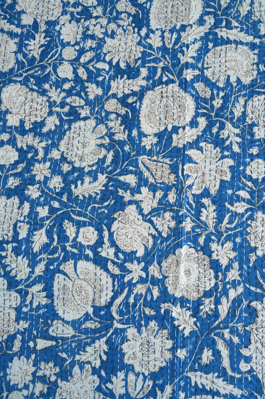 Hand Crafted Cotton Kantha Quilt - Blue