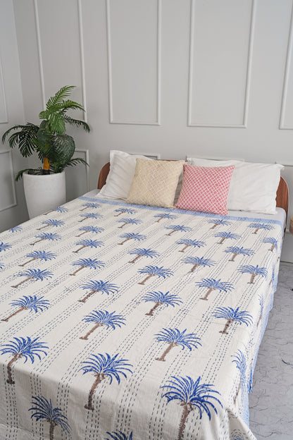 Tropical Palm Tree Queen Kantha Quilt