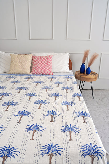 Tropical Palm Tree Queen Kantha Quilt