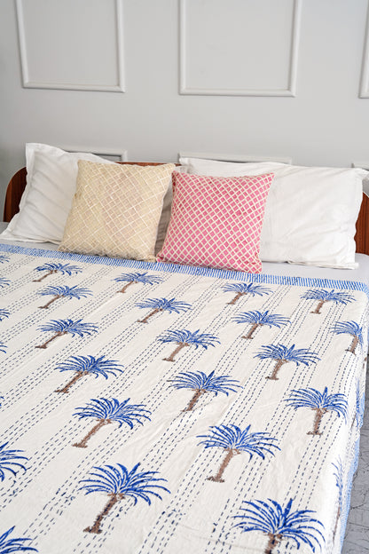 Tropical Palm Tree Queen Kantha Quilt