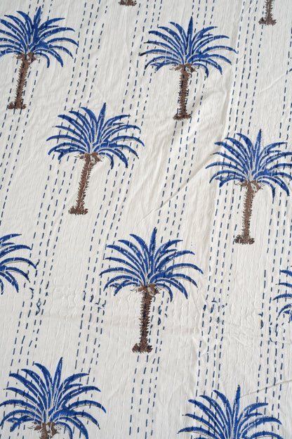 Tropical Palm Tree Queen Kantha Quilt