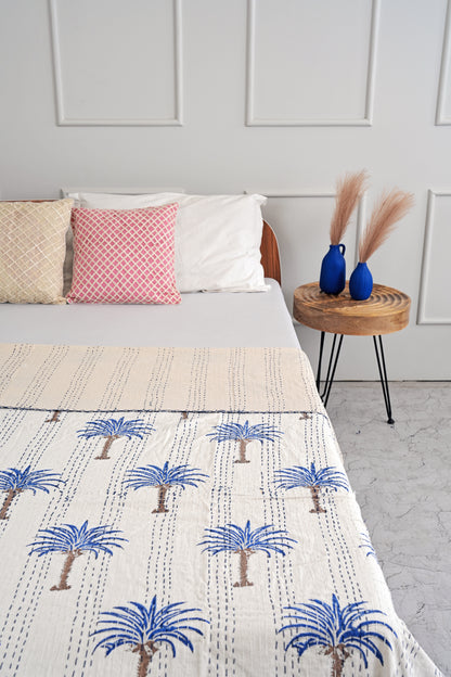 Tropical Palm Tree Queen Kantha Quilt