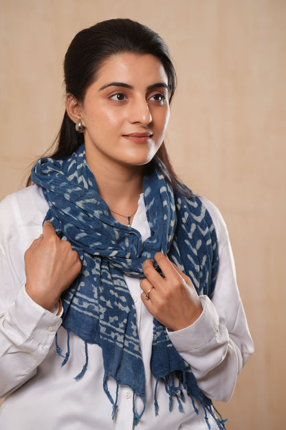 Hand-Block Printed Cotton Indigo Scarf