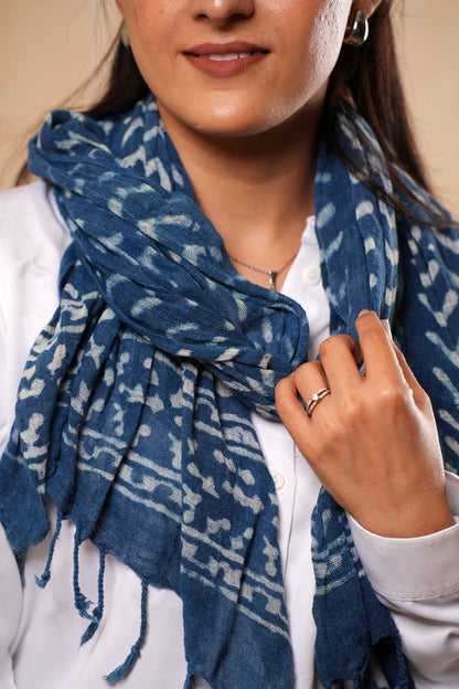 Hand-Block Printed Cotton Indigo Scarf