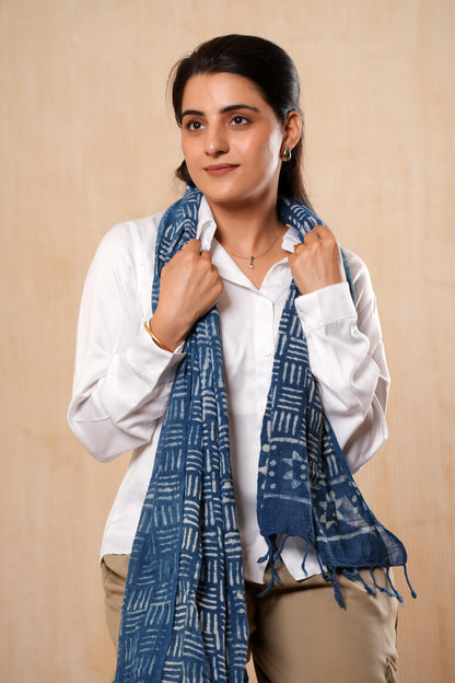 Hand-Block Printed Cotton Indigo Scarf