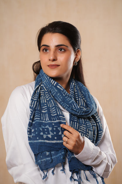 Hand-Block Printed Cotton Indigo Scarf