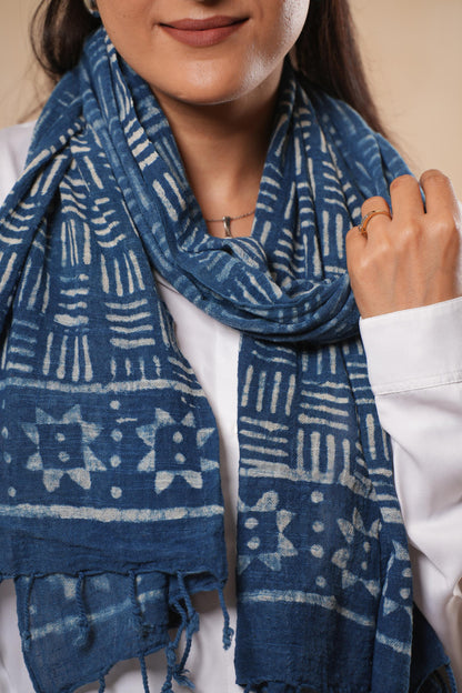Hand-Block Printed Cotton Indigo Scarf