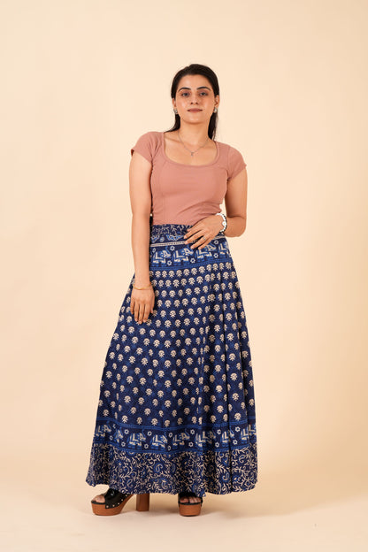 Indigo Cotton Long Wrap Skirt