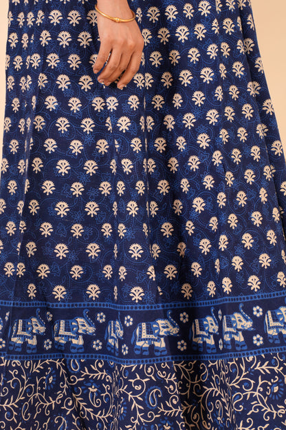 Indigo Cotton Long Wrap Skirt