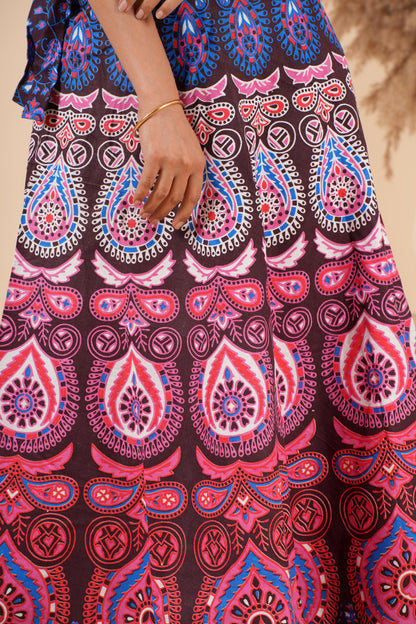 Mandala Purple Cotton Maxi Long Wrap Skirt