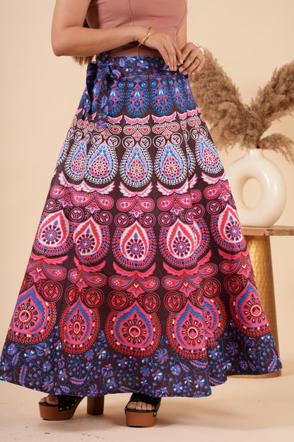 Mandala Purple Cotton Maxi Long Wrap Skirt