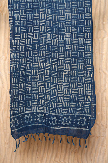 Hand-Block Printed Cotton Indigo Scarf