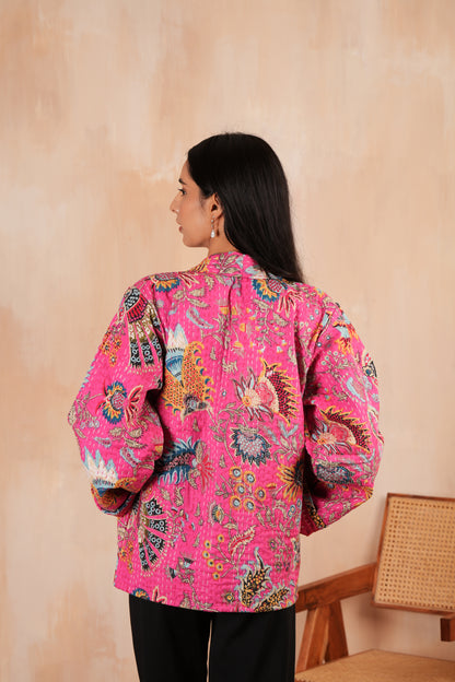 Floral Kantha Jacket - Pink