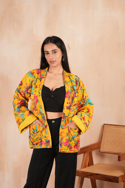 Sparrow Indian Quilted Kantha Jacket - Yellow