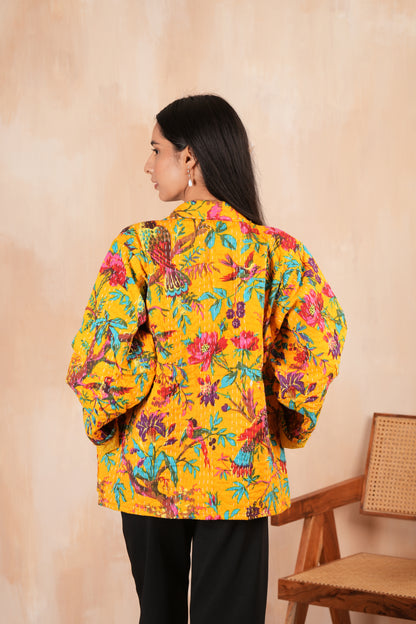 Sparrow Indian Quilted Kantha Jacket - Yellow