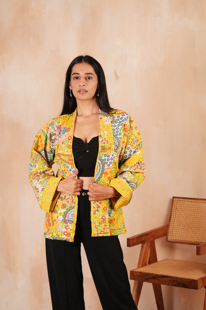 Paisley Kantha Jacket - Yellow