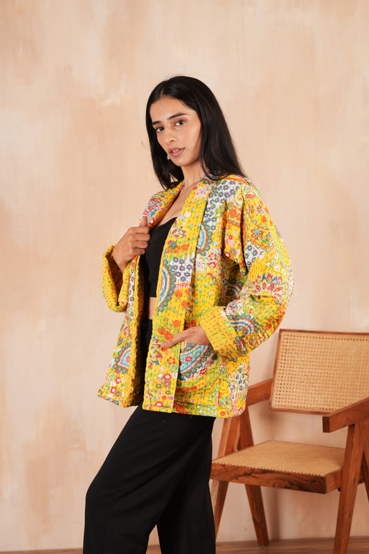 Paisley Kantha Jacket - Yellow