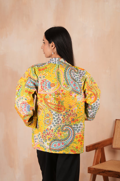 Paisley Kantha Jacket - Yellow