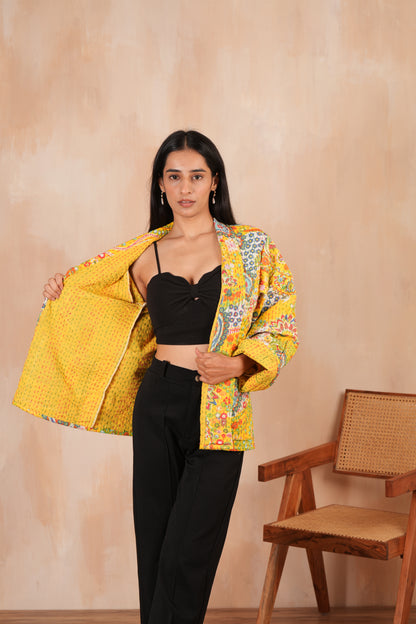 Paisley Kantha Jacket - Yellow