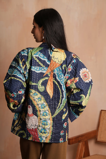 Peacock Vintage Kantha Jacket - Navy