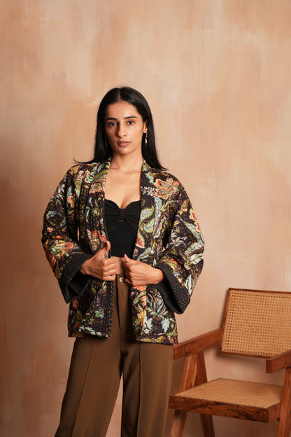 Handmade Cotton Kantha Jacket - Black