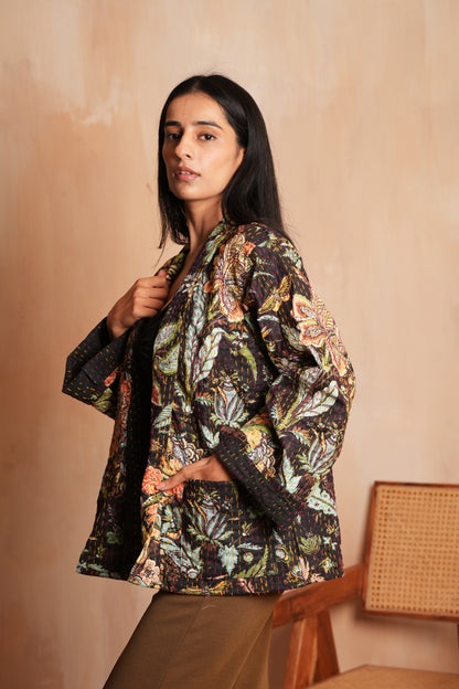 Handmade Cotton Kantha Jacket - Black