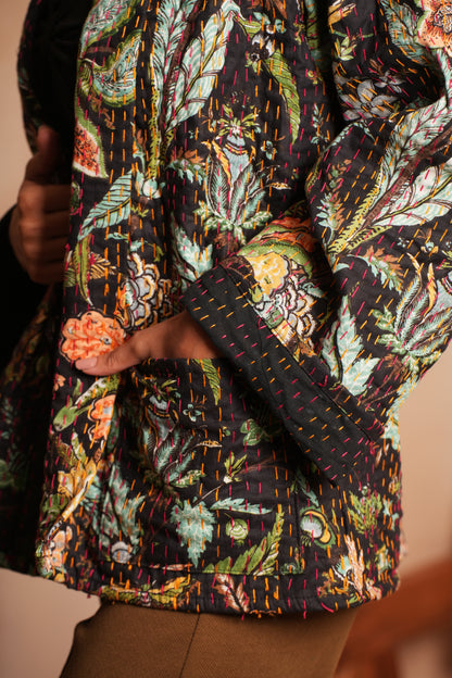 Handmade Cotton Kantha Jacket - Black