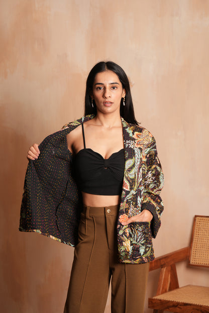 Handmade Cotton Kantha Jacket - Black