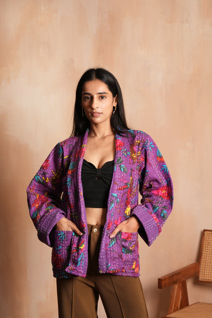 Indian Sparrow Kantha Jacket - Purple