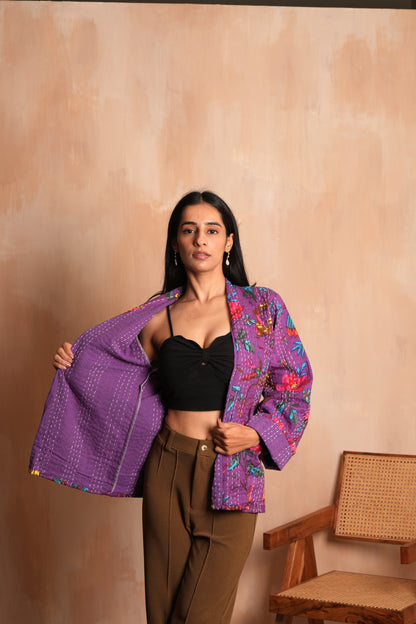 Indian Sparrow Kantha Jacket - Purple