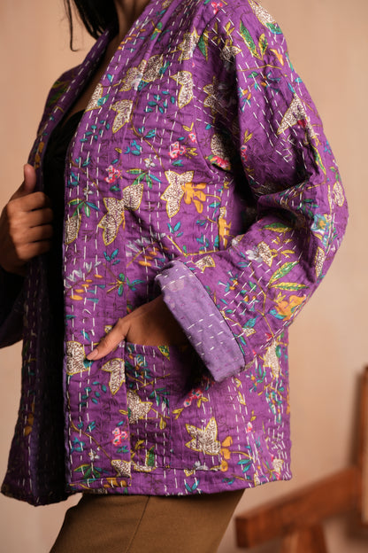 Floral Kantha Jacket - Purple