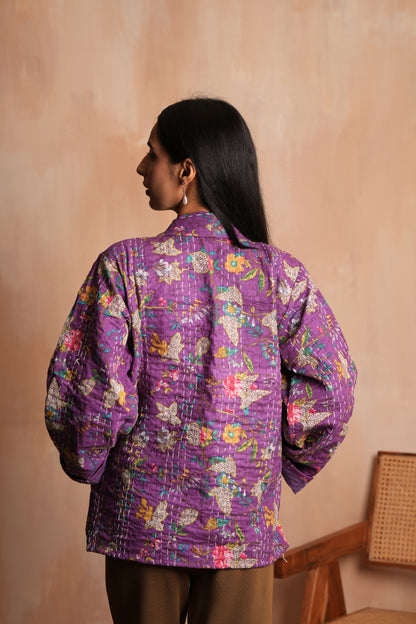 Floral Kantha Jacket - Purple