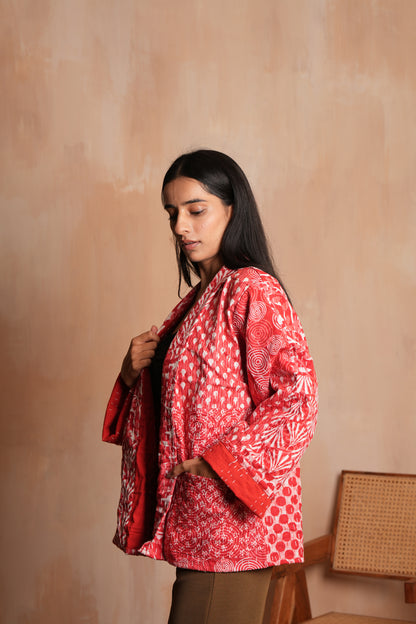 Patchwork Style Red Kantha Jacket