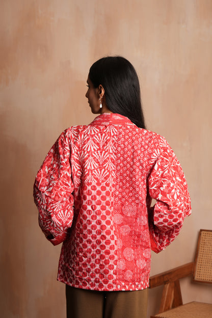 Patchwork Style Red Kantha Jacket
