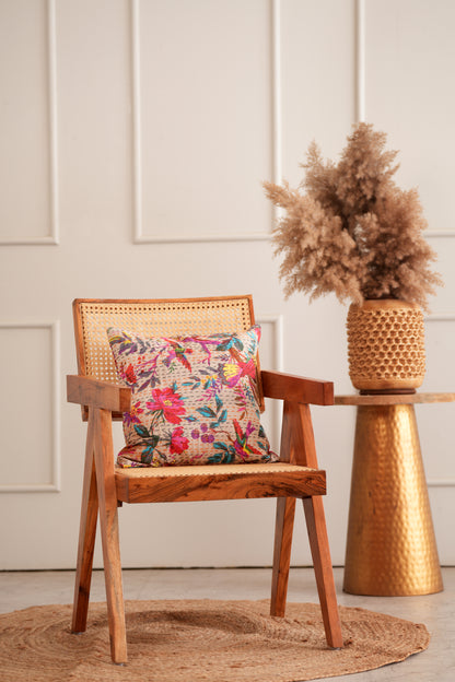 Cotton Printed Reversible Sparrow Kantha Cushion Cover