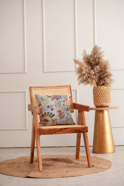 Boho Wildflower Kantha Pillow Cover - Gray