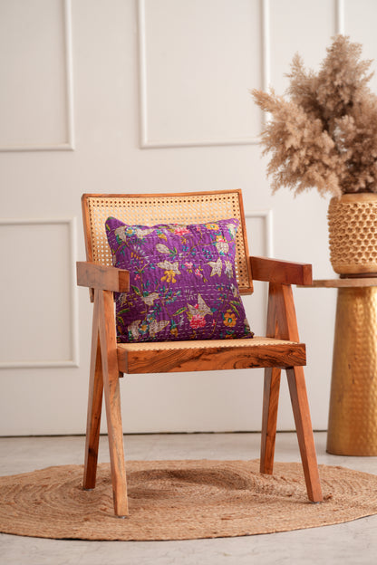 Hand Crafted Cotton Purple Floral Kantha Cushio Cover