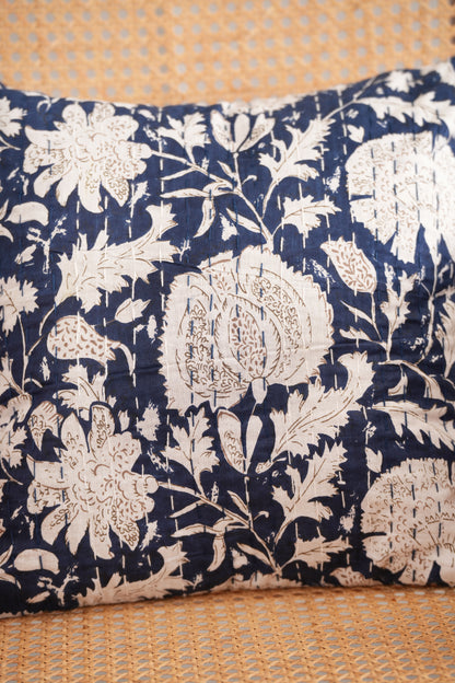 Cotton Kantha Pillowcase - Blue
