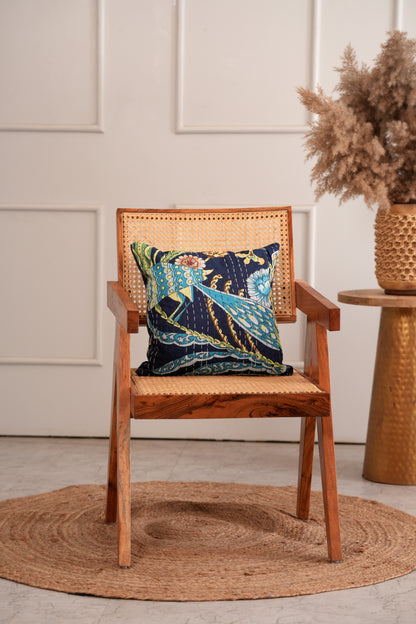 Indian Printed Cotton Peacock Kantha Cushion Cover
