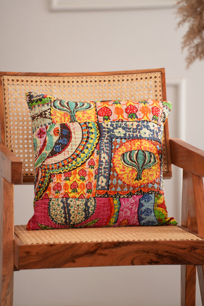 Cotton Printed Kantha Cushion Cover - Multicolor