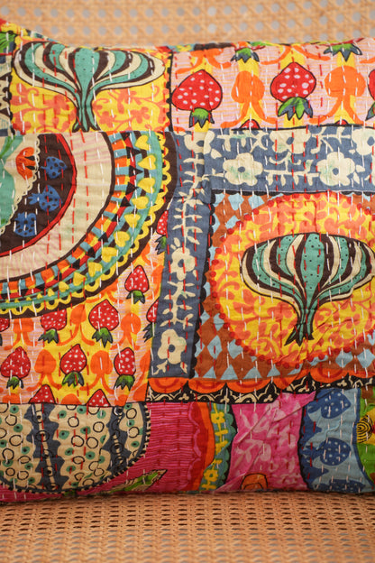 Cotton Printed Kantha Cushion Cover - Multicolor