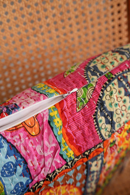 Cotton Printed Kantha Cushion Cover - Multicolor