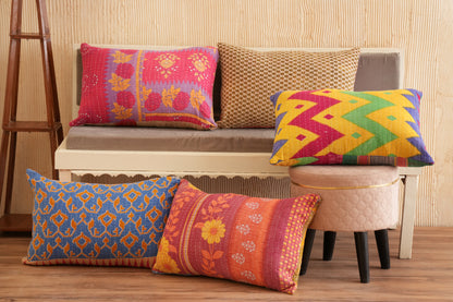 5 Pc's Handmade Cotton Vintage Reversible Kantha Cushion Covers