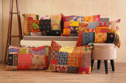 Hand Stitched Patchwork Kantha Pillowcases - Set of 5