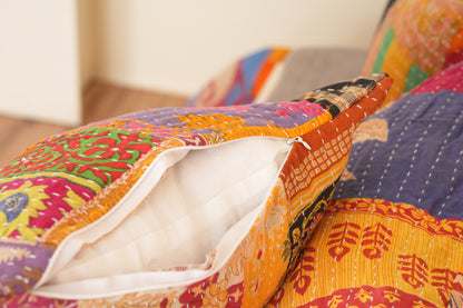 Hand Stitched Patchwork Kantha Pillowcases - Set of 5