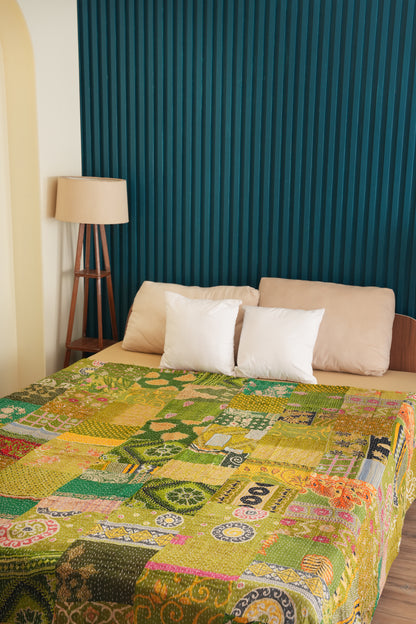 Patchwork Bedding Throw Kantha Quilt - Green