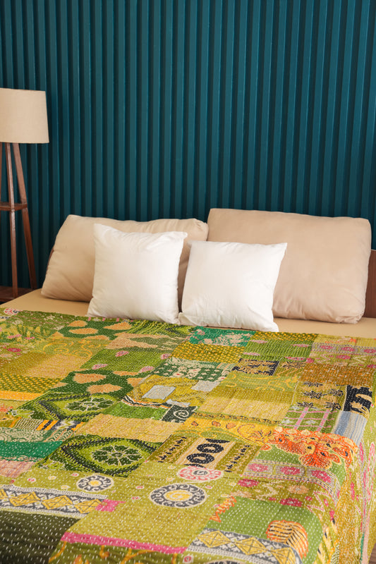 Patchwork Bedding Throw Kantha Quilt - Green