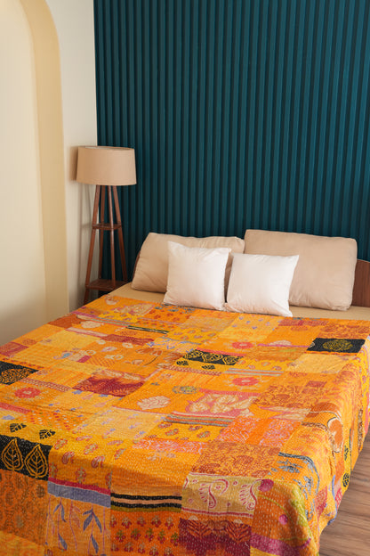 one-of-a-kind Patchwork Kantha Bedspread - Orange