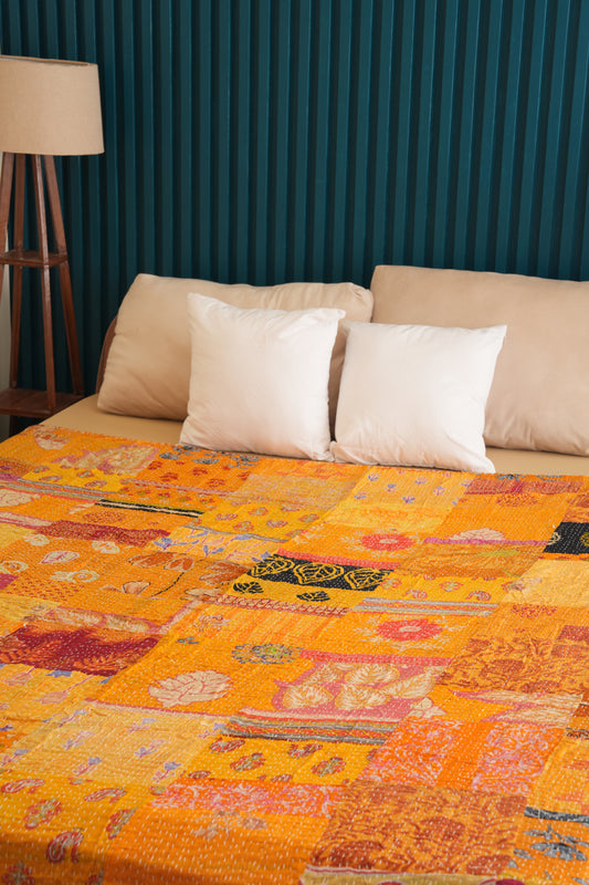 one-of-a-kind Patchwork Kantha Bedspread - Orange